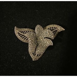 Vintage Sterling Silver & Marcasite Flower Pin 3-D design
